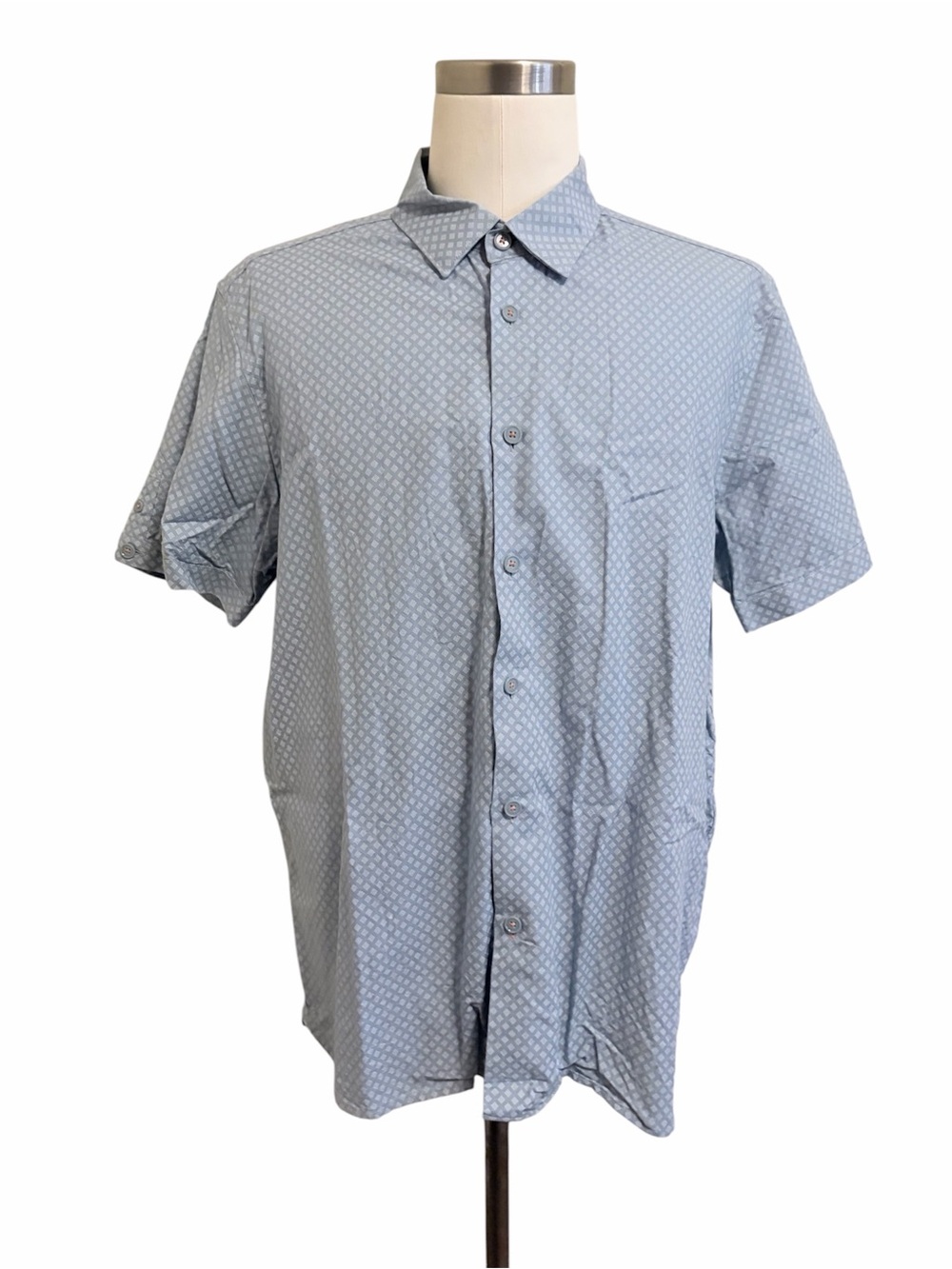 Ted Baker XXL Men's Slate Blue Geometric Short-Sleeve Button-Down Shirt